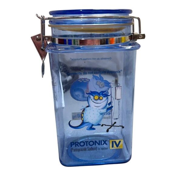 Protonix Promotional 40mg Blue Transparent Storage Jar Cookie Jar Drug Rep Lid - Picture 3 of 8